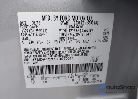 2013 Ford Edge Se из США, поврежденный, VIN 2FMDK4GCXDBC79914